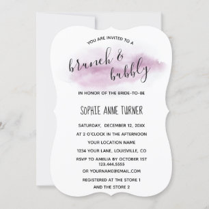 Invitation Chic calligraphie Aquarelle rose Brunch & Bubbly