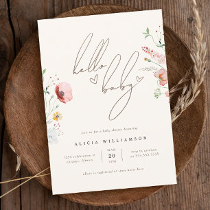 Invitation Chic Calligraphie Boho Fleur sauvage Baby shower f