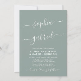 Invitation Chic Calligraphie Monogramme Sage Mariage vert