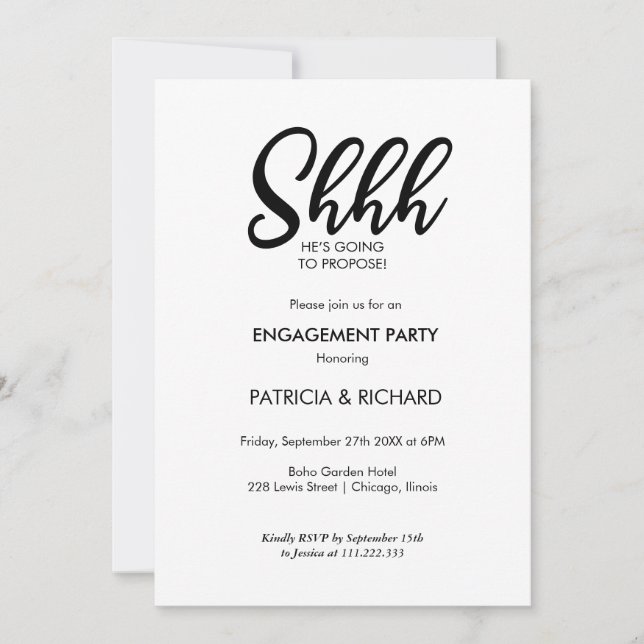 Invitation Chic Calligraphie Surprise Engagement Party (Devant)