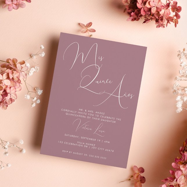 Invitation Chic Calligraphie violet 15e anniversaire quinceañ (Créateur téléchargé)