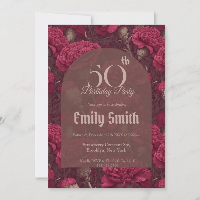 Invitation Chic Carnation Themed Girl’S Birthday (Devant)