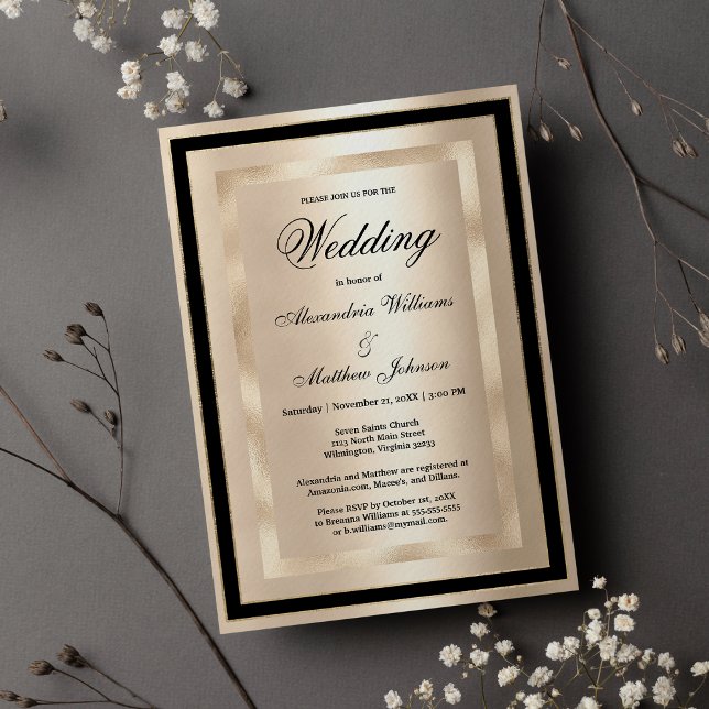 Invitation Chic Champagne Gold Black Glamor Luxe Mariage (Chic Champagne Gold Black Glamour Luxury Wedding )