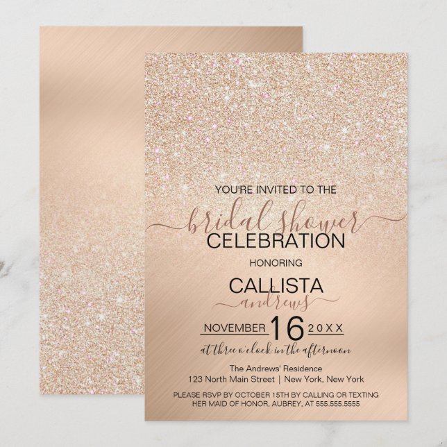 Invitation Chic Champagne Parties scintillant d'or Fête des m (Devant / Derrière)