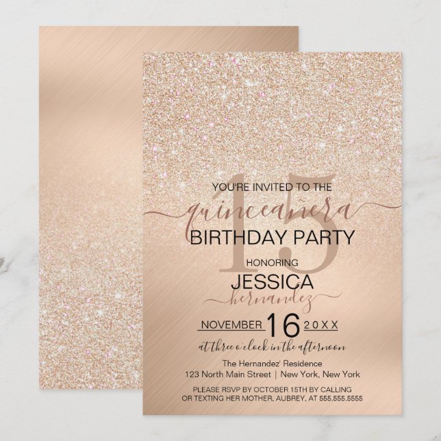 Invitation Chic Champagne Parties scintillant d'or Metallic Q (Devant / Derrière)