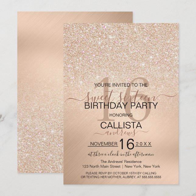 Invitation Chic Champagne Parties scintillant d'or Metallic S (Devant / Derrière)