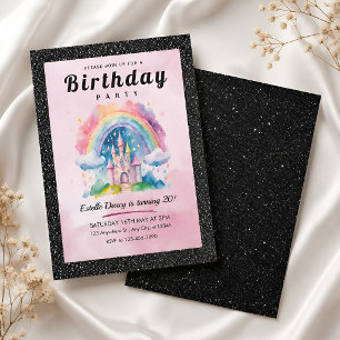 Invitation Chic Château de Princesse Pailleté Noir 20e Annive