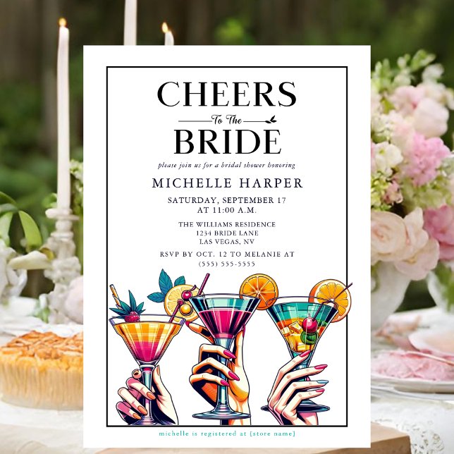Invitation Chic Cheers to the Bride Fête des mariées (Bridal shower invitation that says "Cheers to the Bride".)