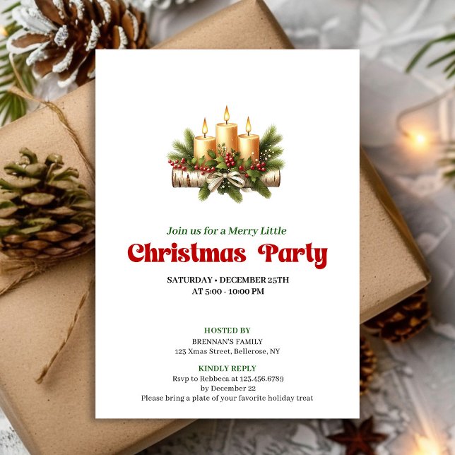 Invitation Chic Christmas Candles Pine Wreath Party Invite (Chic Christmas Candles Pine Wreath Party Invite)