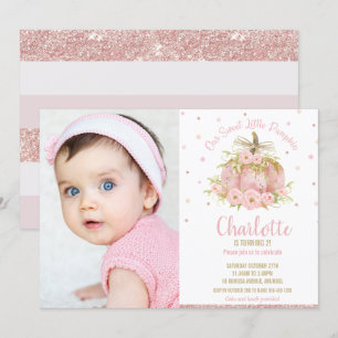 Invitation Chic Citrouille rose 1er anniversaire fille photo