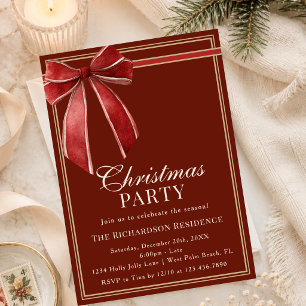 Invitation Chic Classique Rouge Or Coquette Noeud Papillon So