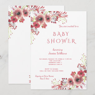 Invitation Chic classy Red Floral Watercolor Baby Shower