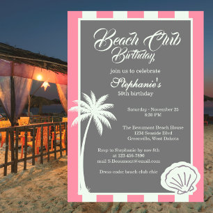 Invitation Chic Coastal Stripe Beach Club 50e Anniversaire