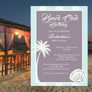 Invitation Chic Coastal Stripe Beach Club 50e Anniversaire
