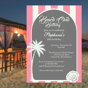 Invitation Chic Coastal Stripe Beach Club 50e Anniversaire