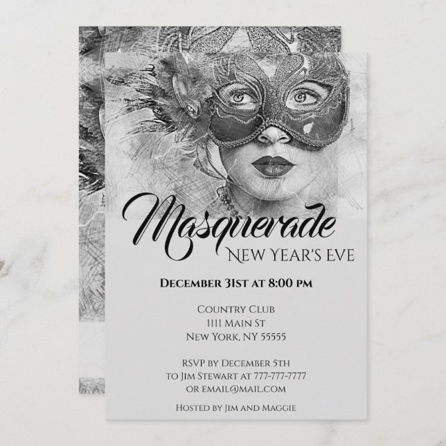 Invitation Chic Coloré Masquerade Party (Devant / Derrière)