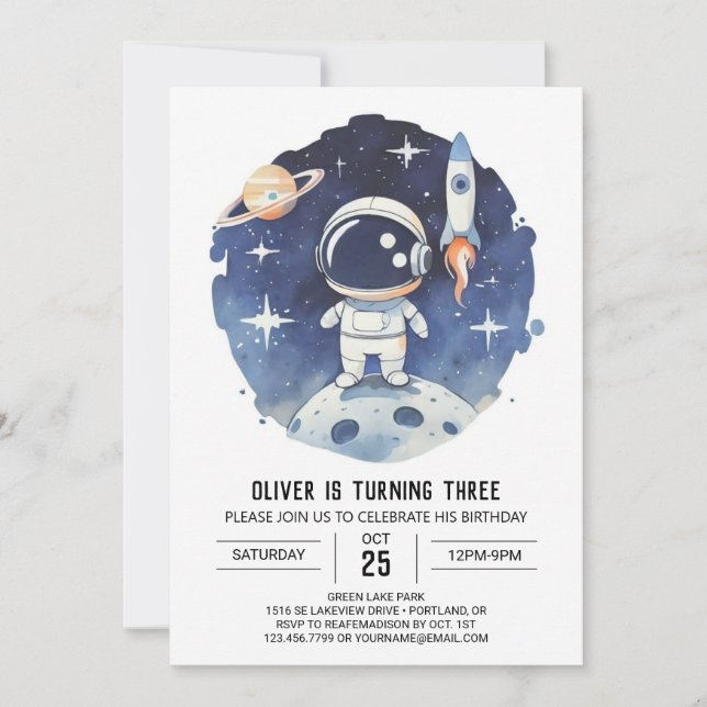 Invitation Chic Comet Astronaut numérique garçon Anniversaire (Devant)
