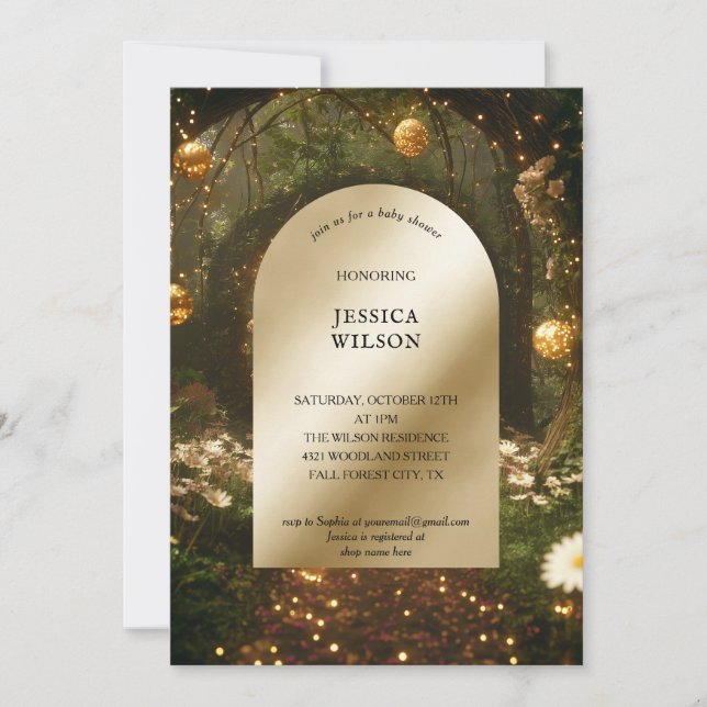 Invitation Chic conte de fées Baby shower forestier enchanté (Devant)