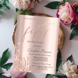 Invitation Chic Cool Rose Gold Parties scintillant Drips 50e 