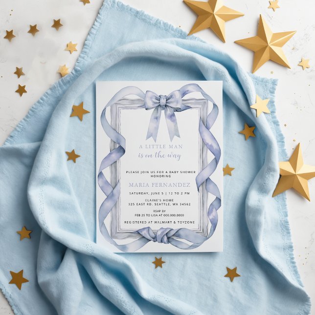 Invitation Chic Coquette Blue Bow Baby shower (Fancy Chic Coquette Blue Bow Boy Baby Shower Invitation)