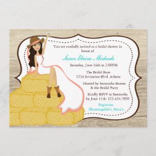 Invitation Chic Coral Cowgirl Country Bride Fête de l'mariée