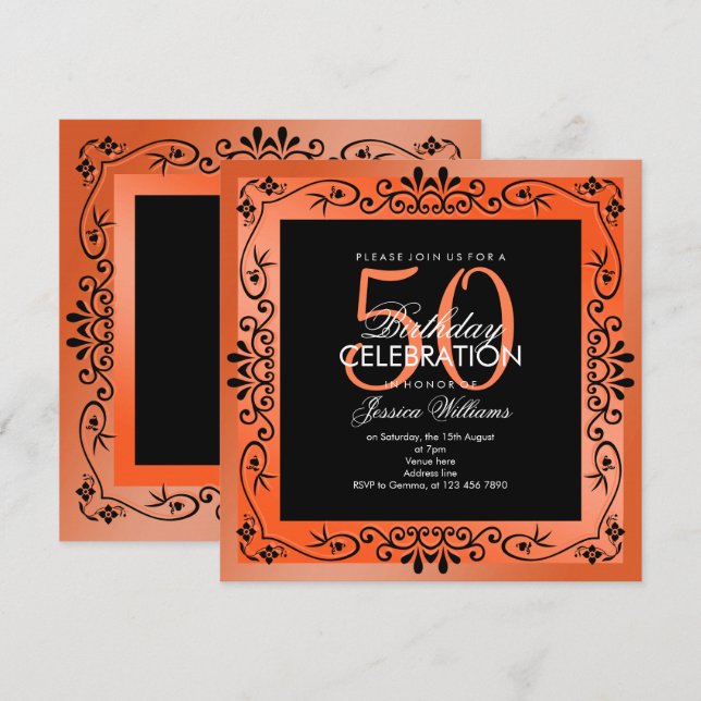 Invitation Chic Coral Décoration encadrée 50e anniversaire (Devant / Derrière)