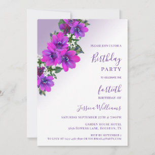 Invitation Chic Corner Purple Floral Décor Anniversaire