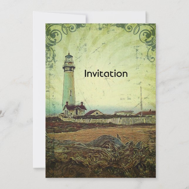 Invitation Chic côtier impressionnisme paysage phare (Devant)