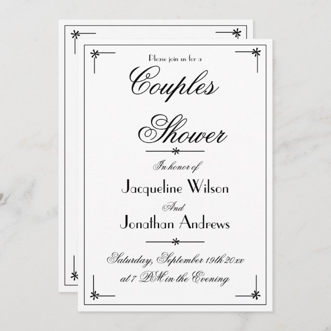Invitation Chic Couples Douche Élégant Cool de script personn (Devant / Derrière)