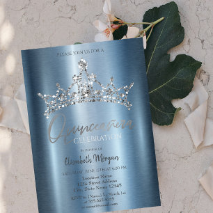 Invitation Chic Couronne bleu métallique Quinceañera
