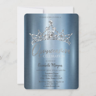 Invitation Chic Couronne bleu métallique Quinceañera