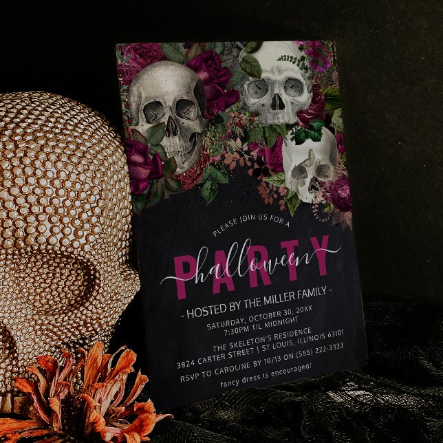 Invitation Chic crâne floral Elégante fête d'Halloween (Créateur téléchargé)