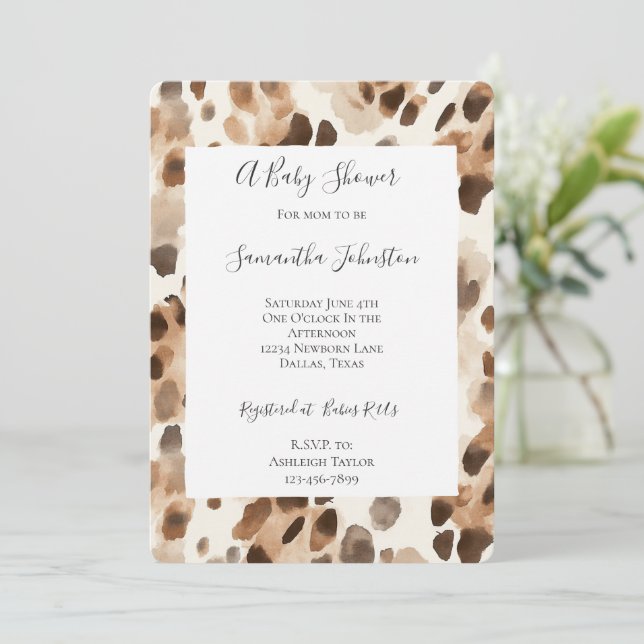 Invitation Chic Crème Brown Leopard Poster de animal Baby sho (Debout devant)