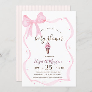 Invitation Chic crème glacée Bow Baby shower rayé