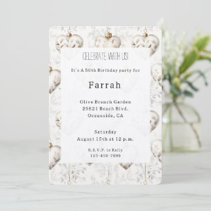 Invitation Chic Crème Grise Coeurs Ornements Anniversaire