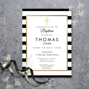 Invitation Chic Croix d'or simple Baptême Christening