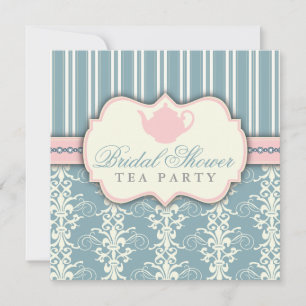 Invitation Chic Damask & Stripe Fête de l'mariée T