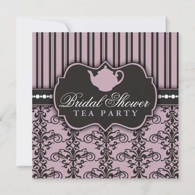 Invitation Chic Damask & Stripe Fête de l'mariée T (Devant)