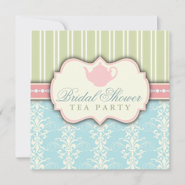 Invitation Chic Damask & Stripe Fête de l'mariée T (Devant)