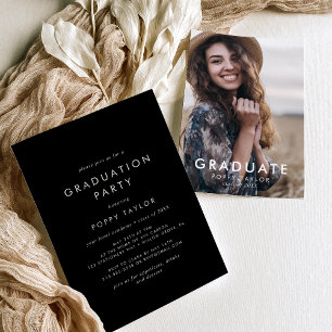 Invitation Chic Dark Black Photo Graduation Party