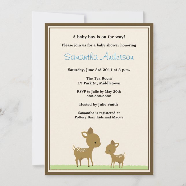 Invitation chic de baby shower de cerfs communs - (Devant)