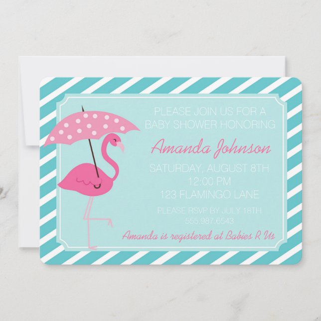 Invitation chic de baby shower de Flamant rose (Devant)