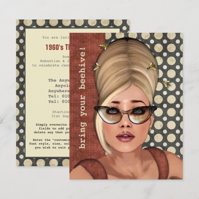 Invitation chic de ruche de Belinda rétro petite (Devant / Derrière)