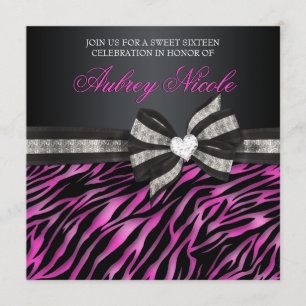 Invitation chic de sweet sixteen de zèbre avec