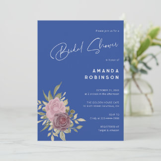 Invitation Chic Delft Fête des mariées florale bleue et blanc