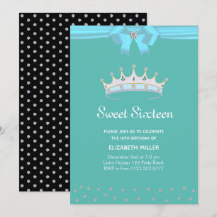 Invitation Chic Diamant Pailleté Sweet Seize sur Sarcelle