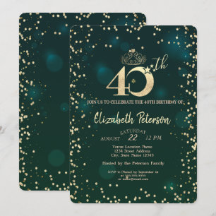 Invitation Chic Diamants Or Vert 40e Fête d'Anniversaire