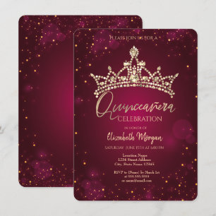 Invitation Chic Diamonds Couronne Bourgogne Quinceañera