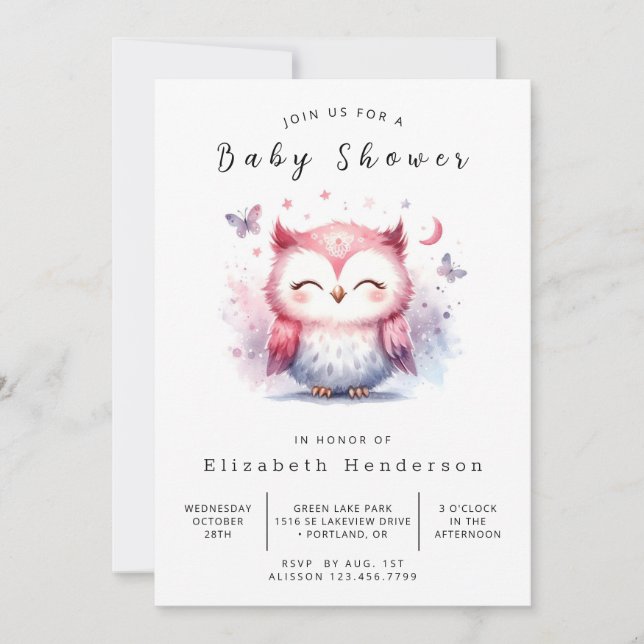 Invitation Chic Digital Owl Baby shower (Devant)