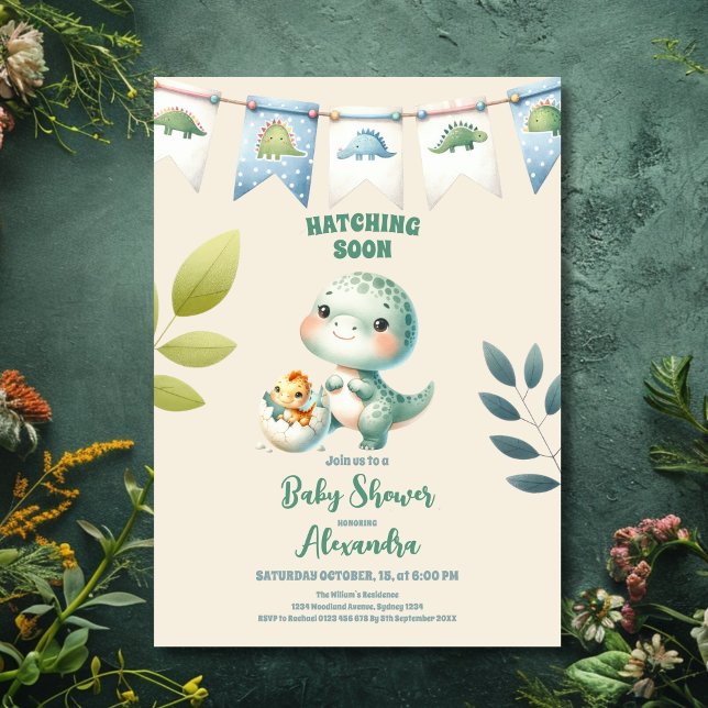 Invitation Chic Dinosaur Boy Baby shower Verdure (Créateur téléchargé)